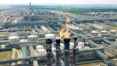 Industrial landscape of factory premises refining oil