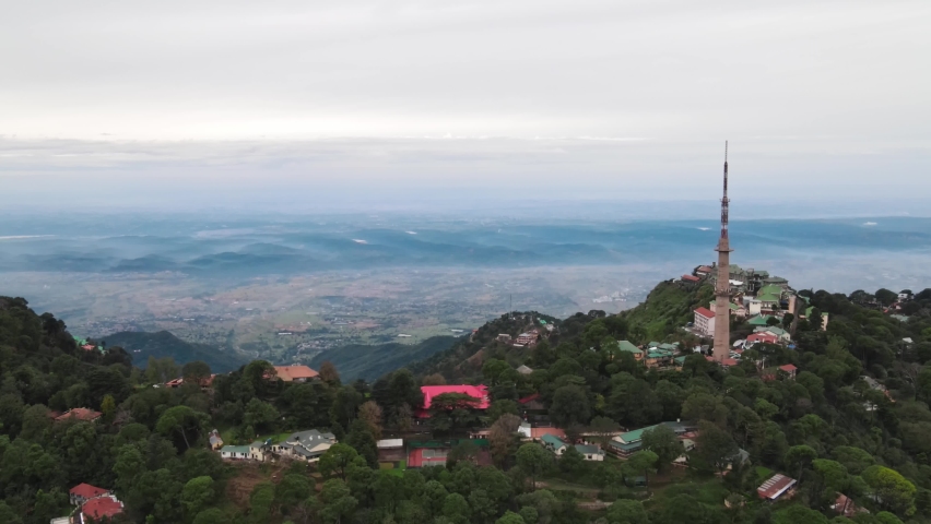 Aerial view of Tallest Television Tower of India in Kasauli, Himachal Pradesh. Drone shot of the beautiful skyline. | Shutterstock HD Video #1080945554