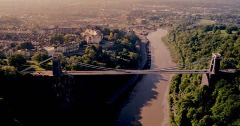 Aerial drone shot of Clifton Suspension Bridge Observatory, Bristol