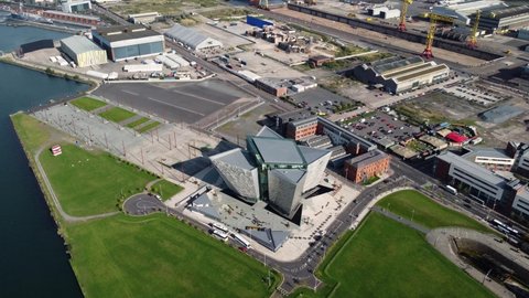  Aerial video of Titanic Centre Titanic Quarter Belfast Northern Ireland 09-09-21