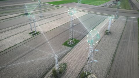 Smart electricity pylons, national grid 5G connectivity, IOT concept