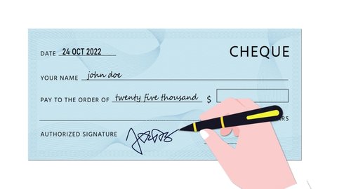 Making payment with cheque book concept animation