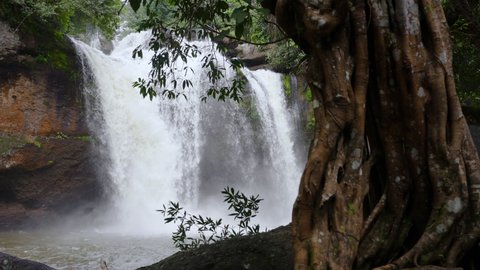 4K slow-motion footage of Haew Suwat Waterfall in Khao Yai National park in Nakhon Ratchasima province, Thailand.