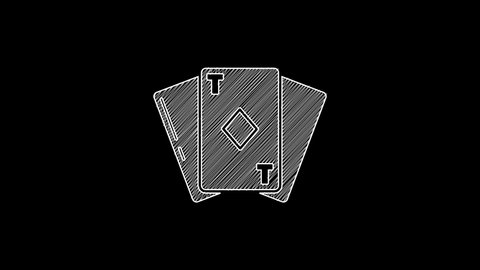 White line Playing card with diamonds symbol icon isolated on black background. Casino gambling. 4K Video motion graphic animation.