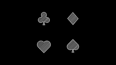 White line Playing cards icon isolated on black background. Casino gambling. 4K Video motion graphic animation.
