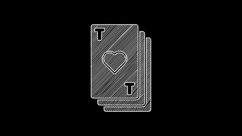 White line Playing card with heart symbol icon isolated on black background. Casino gambling. 4K Video motion graphic animation.