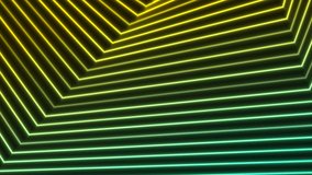 Bright flicker of neon lines. Motion background with yellow cyan tech geometric laser rays. Seamless loop. Video animation Ultra HD 4K 3840x2160