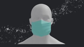 Animation of DNA strand spinning with Covid 19 cells, human model wearing face mask on dark background. Global medicine coronavirus pandemic concept digitally generated image. - Powered by Shutterstock - Get 15% off with code: PIKWIZARD15