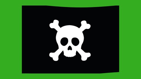 Loop animation of a flag with a pirate skull waving, on a green chroma background