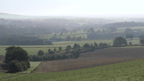 Hilly valley landscape in South Limburg, the Netherlands in the morning sun