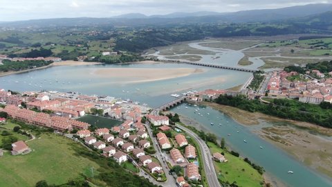 San Vicente de la Barquera aerial drone footage, Cantabria. Ria de San Andrés.