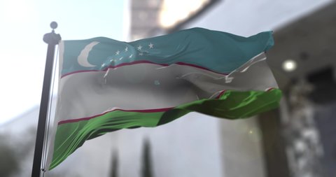 Uzbek national flag. Uzbekistan country waving flag. Politics and news illustration