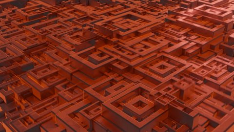 Abstract animation loop using geometry cubes. Footage. Orange colors. Motion graphics.