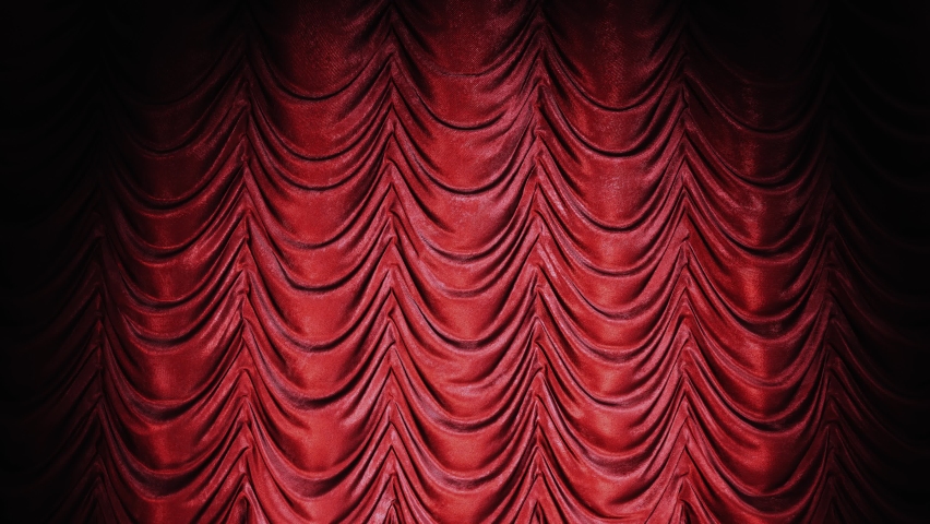 Realistic 3D animation of the luxurious and cozy red velvet or denim Austrian stage curtain rendered in UHD with alpha matte | Shutterstock HD Video #1081003814