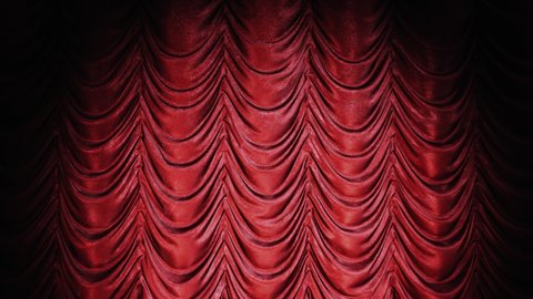 Realistic 3D animation of the luxurious and cozy red velvet or denim Austrian stage curtain rendered in UHD with alpha matte