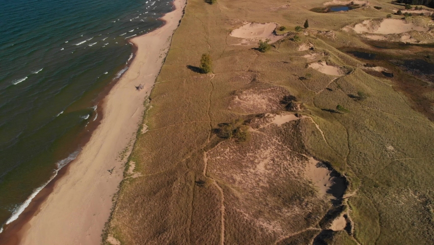 Aerial view of Sand dunes near lake Michigan