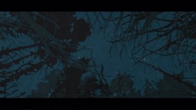 Animation of trick or treat over halloween creepy branches on dark blue background. halloween tradition and celebration concept digitally generated video.