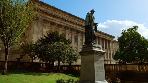 The Alexander Balfour Statue at St Johns Garden in Liverpool, England, UK dedicated to the businessman and philanthropist born in the city