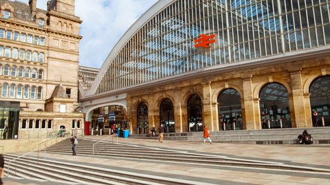 LIVERPOOL, circa 2021 - Wide view of Liverpool Lime Street Station, the main station serving the city center of Liverpool, England, UK and opened in August 1836