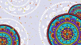 Animation of very happy and bright diwali over colorful mandalas on light purple background. diwali tradition and celebration concept digitally generated video.