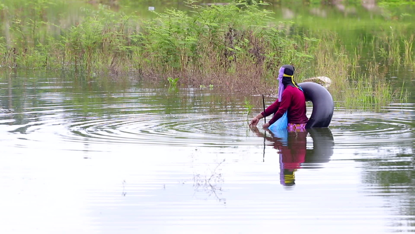 A fisherman is trapping in a river in Thailand.