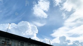Blue sky with soft and fluffy white clouds, Nature cloudscape background
