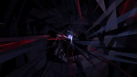 loop Abstract dark blue red  chaos Triangle fiber Moving in mesh tunnel animation. Seamless loop Futuristic Tunnel 3d Animation Art Concept for music videos, night clubs, LED screens, projection show 