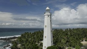Aerial views of beautiful beach landscape and Dondra lighthouse Dondra in Matara, Sri Lanka