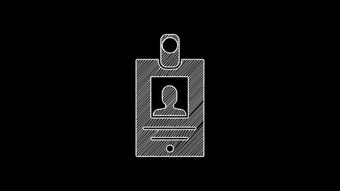 White line Identification badge icon isolated on black background. It can be used for presentation, identity of the company, advertising. 4K Video motion graphic animation.
