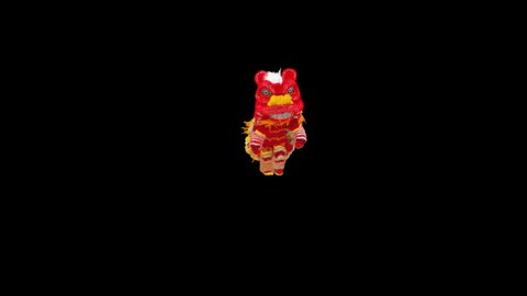 Lion Dancing, Chinese New Year, dragon, happy new year, 3d rendering, Animation Loop composition 3d mapping cartoon, Included in the end of the clip with luma matte.