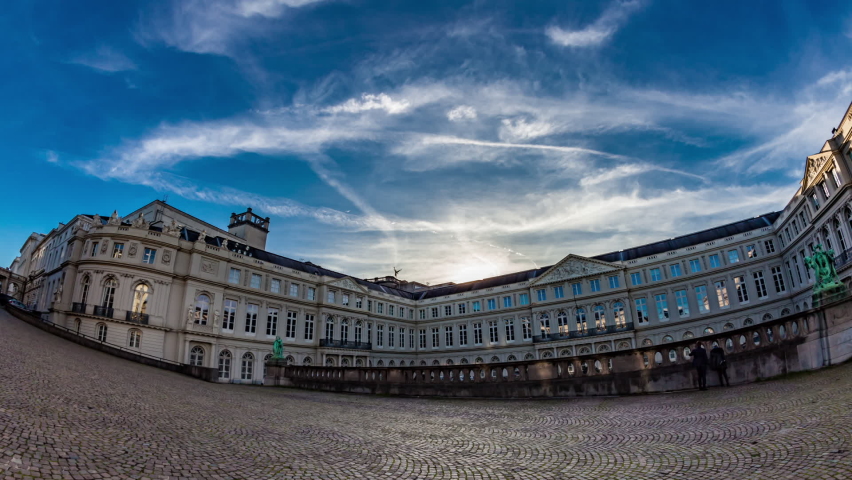 Time lapse Belgium : Brussels Charles de Lorraine buildings and Museum Square with cirrus high clouds in the evening light