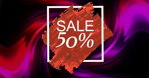 Animation of 50 percent sale over orange stain on black background. business, trade, sale and promotions concept digitally generated video.