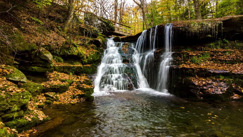 Diamond Notch Falls in Catskill Mountains, New York. West Kill Falls or also called Diamond Notch Falls, is located in the eastern part of the Catskill Mountains and in the town of West Kill.
