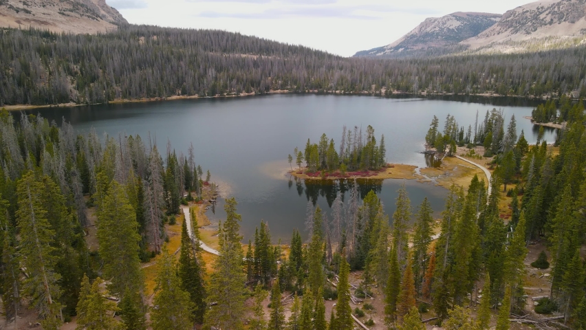 Aerial view of scenic Mirror lake in Uinta Wasatch cache national forest in Utah