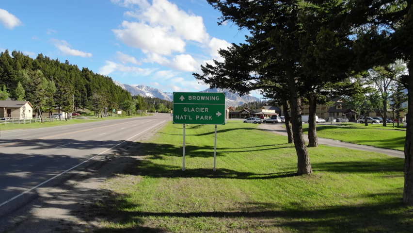 Directions to Browning and Glacier National Park in St. Mary, Montana USA Aerial View, Revealing Drone Shot