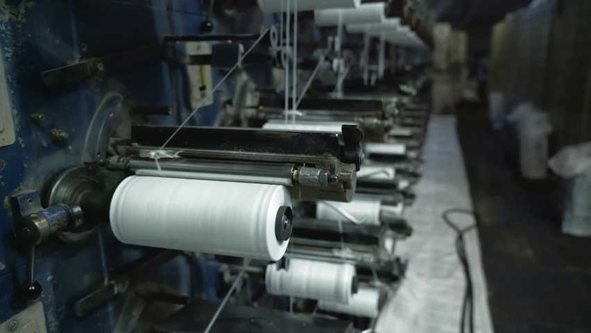 Production of polypropylene yarn for making bags | Shutterstock HD Video #1081053368