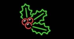 Animation of neon christmas holy on black background. christmas, tradition and winter celebration concept digitally generated video.