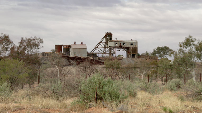a wide shot of the historic junction mine at broken hill in western nsw, australia