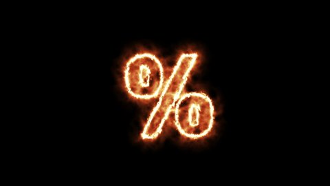 Fire percent sign animation on black background 