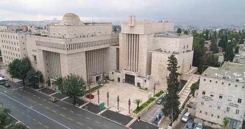 Aerial view of the "great synagogue of Jerusalem" and the adjacent "Heichal Shlomo", Jerusalem, Israel.