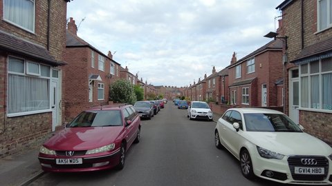 YORK, UK - 2021: A British housing estate in York with semi-detached houses in Northern England