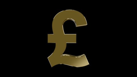 3D Pound Dollar Rotating Sign. Gold symbol on a transparent background. 360 degree rotation. Looped video. 4K.