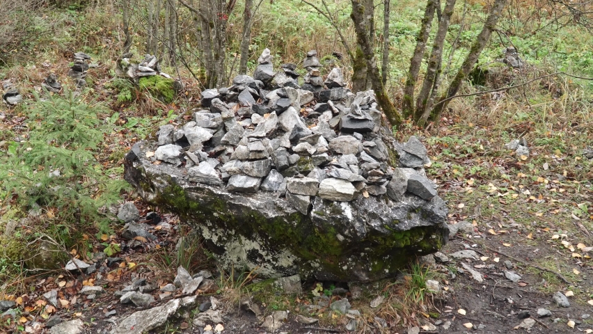 Pyramids of stones in the Ruskeala Mountain Park