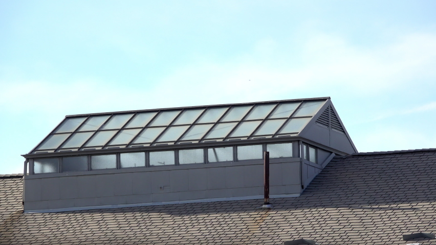 Skylight in roof of building.