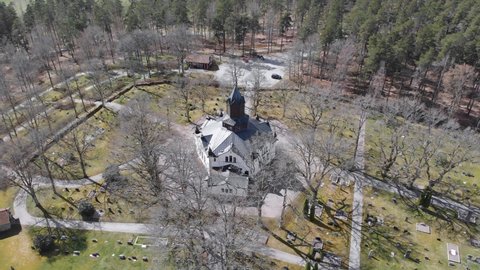 Beautiful Round Church Isolated And Surrounded By Bare Trees, Circle Aerial