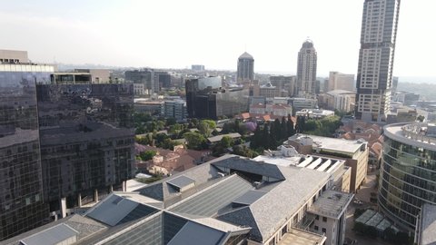 Sandton, Johannesburg - 10 21 2021: Aerial view of Sandton city in the afternoon