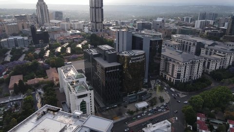 Sandton, Johannesburg - 10 21 2021: Aerial view of Sandton city in the afternoon