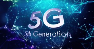 Animation of 5g text over network of connections on black background. global communication technology concept digitally generated video.