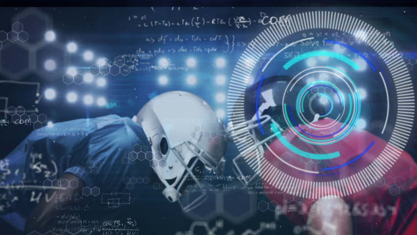 Animation of mathematical equations and data processing over diverse male rugby players at stadium. sport, connections and digital interface concept digitally generated video. - Powered by Shutterstock - Get 15% off with code: PIKWIZARD15