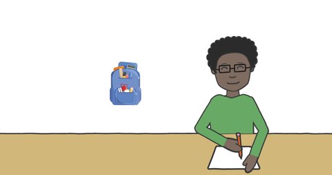 Animation Schoolboy Taking Notes Over School Stock Footage Video (100% ...